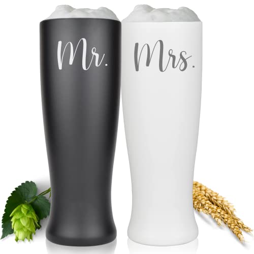 Milu® Weißbierglas mit Gravur 2er Set personalisiert - als Geschenk-Idee Valentinstag Hochzeit Vatertag Muttertag Weihnachten Liebesgeschenk Geburtstag Einweihung Frauen und Männer (MR & MRS) von Milu