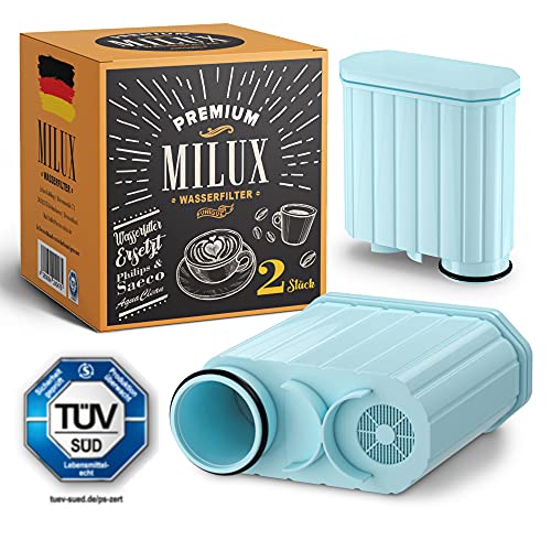 MILUX® Premium Wasserfilter Ersatz für Philips & Saeco Aqua Clean [2er Set] - Philips Filter Aquaclean - Saeco Kaffeevollautomat Xelsis - Filterkaffemaschine Latte Go & Co - TÜV zertifiziert von Milux