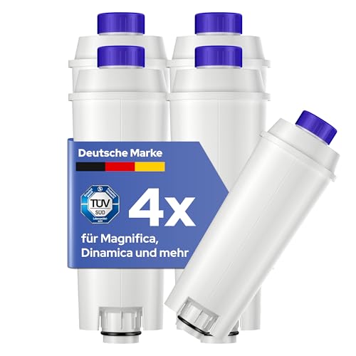 MILUX® Delonghi Wasserfilter für Kaffeemaschinen & Espressomaschinen [4er Set] - Wasserfilter für DLSC002, Magnifica S/evo, Dinamica & Eletta Explorer - Delonghi Filterkartusche - TÜV zertifiziert von Milux