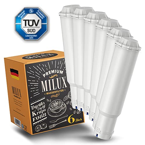 MILUX® Wasserfilter Ersatz für Krups F088, Nivona, Melitta uvm [6er Set] - Filterpatrone für Kaffeevollautomaten - Siemens, Bosch, Neff, Gaggenau, AEG - Kalkschutz ohne Schadstoffe - TÜV zertifiziert von Milux
