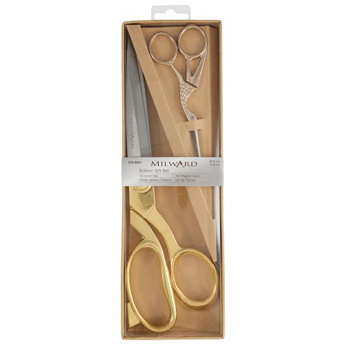 Milward 2189021 Premium Scissors Gift Set – Enthält eine Nähschere und eine Stickschere im Storch-Stil, Metall, Gold, 25.5cm and 11.5cm, 2 stück von Milward