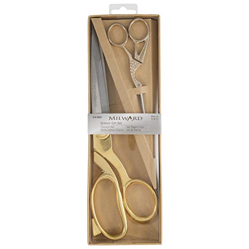 Milward 2189021 Premium Scissors Gift Set – Enthält eine Nähschere und eine Stickschere im Storch-Stil, Metall, Gold, 25.5cm and 11.5cm, 2 stück von Milward