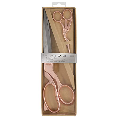 Milward 2189022 Premium Scissors Gift Set – Enthält eine Nähschere und eine Stickschere im Storch-Stil, Metall, Roségold, 25.5cm and 11.5cm von Milward