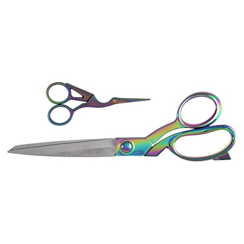 Milward 2189023 Premium Scissors Gift Set – Enthält eine Nähschere und eine Stickschere im Storch-Stil, Metall, Regenbogen, 25.5cm and 11.5cm von Milward