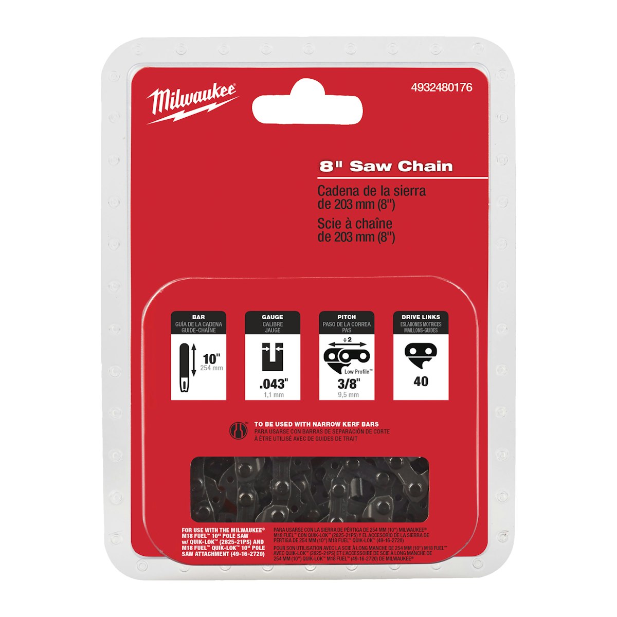 Milwaukee 20 cm/8" Sägekette 3/8" für M18 FHS 4932480176 von Milwaukee