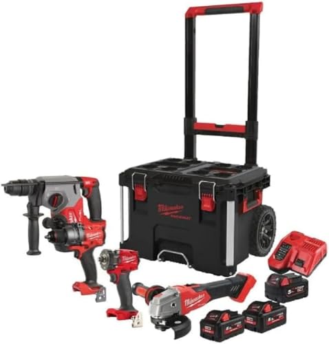 Milwaukee 4-teiliges Werkzeug-Set mit Bohrer, Schleifmaschine, M18, FPP4C-555T, 4933492525 von Milwaukee