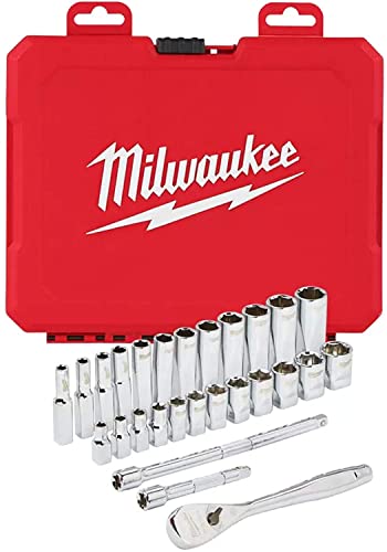 Milwaukee Juego 28 piezas, carraca y vasos de 1/4" Metrica von Milwaukee