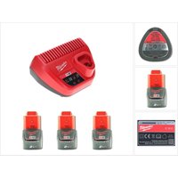 Milwaukee - Akku Starter Set 12 v mit 3x Akku 2,0 Ah + M12 C12C Ladegerät von Milwaukee