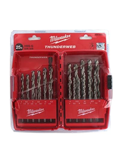 Estuche de 25 brocas Thunderweb HSS-G, 1/1.5/2 / 2.5/3 / 3.5/4 / 4.5/5 / 5.5/6 / 6.5/7 / 7.5/8 / 8.5/9 / 9.5/10 / 10.5/11 / 11.5/12 / 12.5 / 13mm von Milwaukee