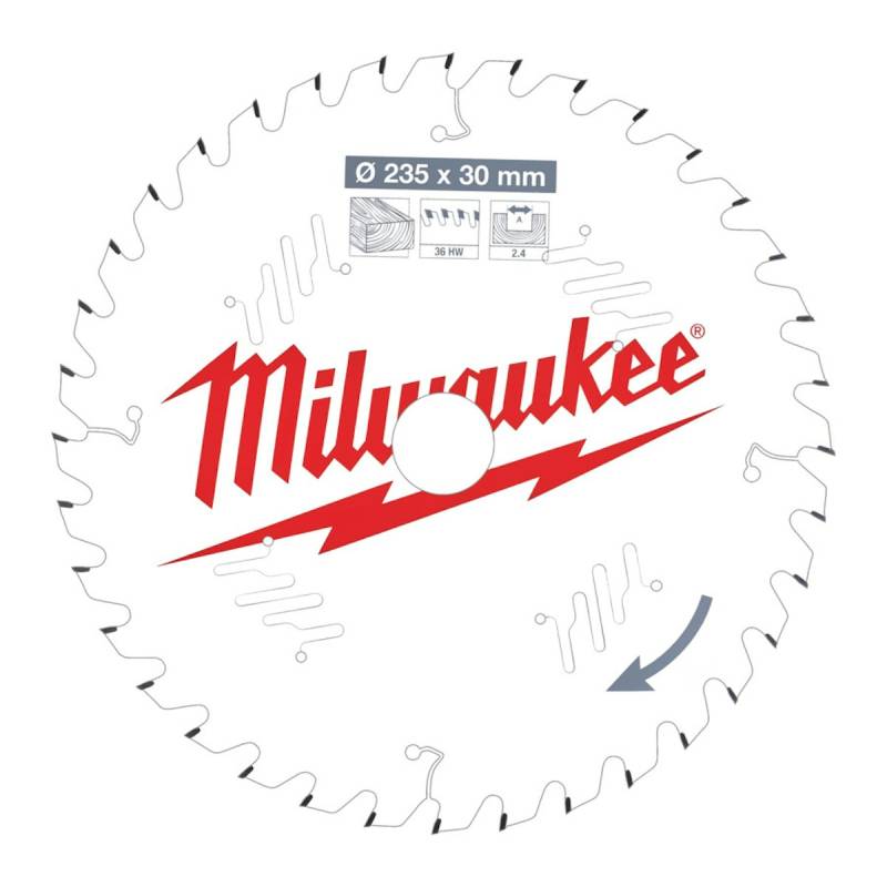 Milwaukee Kreissägeblatt 235/30 mm 36Z Holz 4932471306 von Milwaukee