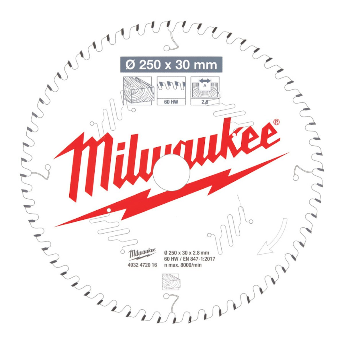 Milwaukee Kreissägeblatt 250/30 mm 60Z Holz 4932472016 von Milwaukee