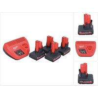 Milwaukee - M12 HNRG-504 Akku Starter Set 4x HB5 High Output 12 v 5,0 Ah / 5000 mAh Li-Ion Akku ( 4x 4932480165 ) + M12-C12C Ladegerät von Milwaukee