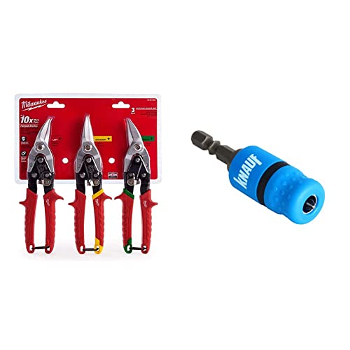Milwaukee Metal Snips Triple Pack Left Right and Straight Cut Blechscheren Promo-Set 3-teilig 48224533, Rot, MLW48-22-4533 & Knauf Schraubvorsatz mit Bit-Halter– Trockenbau Milwaukee Metal Snips Triple Pack Left Right and Straight Cut Blechscheren Promo-Set 3-teilig 48224533, Rot, MLW48-22-4533 & Knauf Schraubvorsatz mit Bit-Halter– Trockenbau von Milwaukee