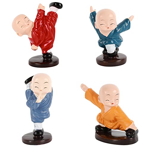 Milya 4 Stück Miniatur Kung Fu Mönch Deko Figuren, Kunstharz Kleiner Buddha Statue für Auto Armaturenbrett Tischdeko Wohnung Küche Schlafzimmer Kinderzimmer Garten Laden von Milya