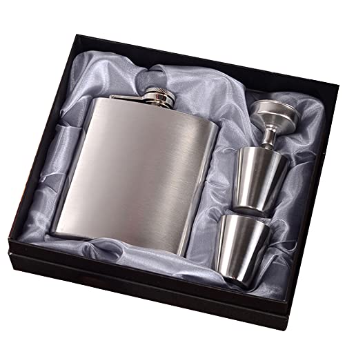 Milya 7 oz. Edelstahl Flachmann Set mit 2 Schnaps-Bechern und 1 Trichter Schnapsbehälter Taschen-Flasche Outdoor Flachmänner mit Geschenk-Box von Milya