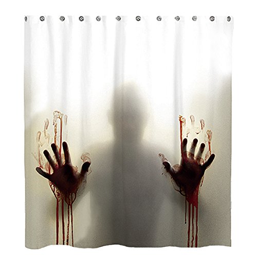 Milya Duschvorhang Badvorhang Horror Hilfe mit blutigen Händen Thema mit Haken, Anti-Schimmel, Wasserdicht, Polyester, 175x180cm von MilyaDE
