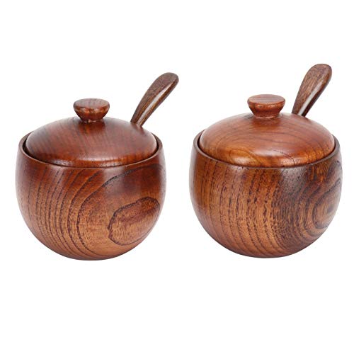 Mimdixy 2 Set Retro Holzes Gewürzgläser, Holz -Gewürz -Topfgläser Würzbehälter Holz Salzbox mit Deckel und Löffel für Salzzucker von Mimdixy