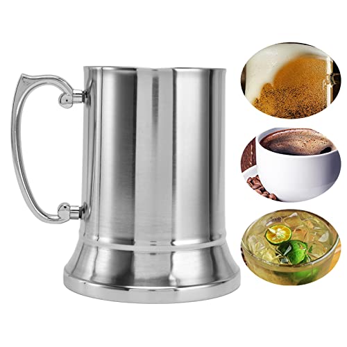Mimdixy -Bierbecher, doppelmauerte Bierkaffeetasse aus Edelstahl mit großem Griff für Partybar und Versammlung (450 ml klein (innerhalb von 304 aus 202)) von Mimdixy