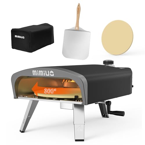Mimiuo Gasbefeuerter Pizzaofen für den Außenbereich mit manuellem Rotationssystem und britischem Gasregler, tragbarer Pizzabereiter, inklusive 33 cm Pizzastein und Pizzaschieber und Pizzaschieber und von Mimiuo