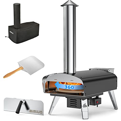 Mimiuo Outdoor Pizzaofen, Pelletofen für den Garten mit automatischem Drehsystem, Holzofen mit Pizzastein und Pizzaschale für den Garten & Outdoor, Pellets, Hackschnitzel(Globales Patent) von Mimiuo