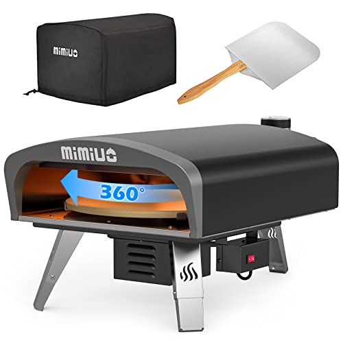 Mimiuo Gasgebrannter Pizzaofen für den Außenbereich mit automatischem Rotationssystem & UK-Gasregler, tragbare Tisserie G-Oven Serie, schwarz beschichtet, inklusive 33 cm Pizzastein & faltbarem von Mimiuo