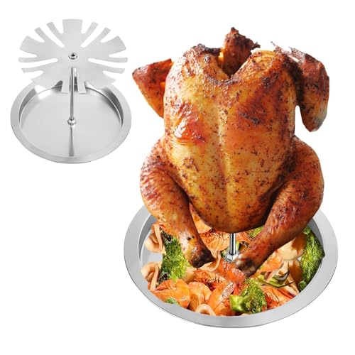 Edelstahl Chicken Roaster, 2-in-1 Chicken Roaster Stand, BBQ Chicken Leg Halter, Chicken Roasting Rack mit Drip Tray, Edelstahl Chicken Leg Rack 2-in-1 Roaster Stand für BBQ und Smoker von Mimoqk
