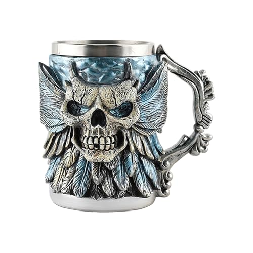 Mimoqk Beer Mug, Skull Resin Design, Stainless Steel Insert, Reusable 17 oz Drinkware, Thermal Insulated Container for Studio, Restaurant, Road Trip, Birthday or Holiday Use, 19x15.5x17.5cm von Mimoqk
