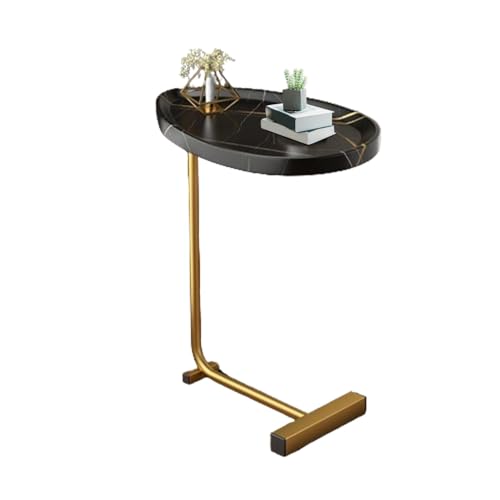 Mimoqk C Shaped Sofa Tisch | End Sofa Coffee Table | Small TV Tray Table | Narrow Sofa Tisch | C geformter Metallrahmen Tisch Sofa Side Tisch mit Aufbewahrung Rustikaler Kaffeetisch für Wohnzimmer von Mimoqk