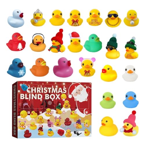 Mimoqk Countdown-Kalender Ente | 24 Tage Weihnachts-Adventskalender – Gummiente Weihnachtsgeschenke für Dekoration von Partys zu Hause oder in der Aktivitätsklasse von Mimoqk