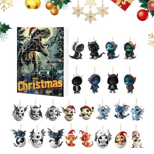Mimoqk Countdown zur Weihnachtsdekoration – Adventskalender Drache flach Countdown – Ornament Acryl 24 Tage Design für Party Jugendliche Erwachsene Familie Büro Baum Wand von Mimoqk