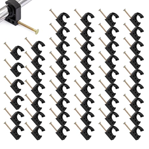 Mimoqk Halbschelle J-Haken – 50 Stück Klemmschellen mit Nagel | Werkzeug zum Basteln für Garten Pool Terrasse Wand Auffahrt Boden Outdoor Sport von Mimoqk