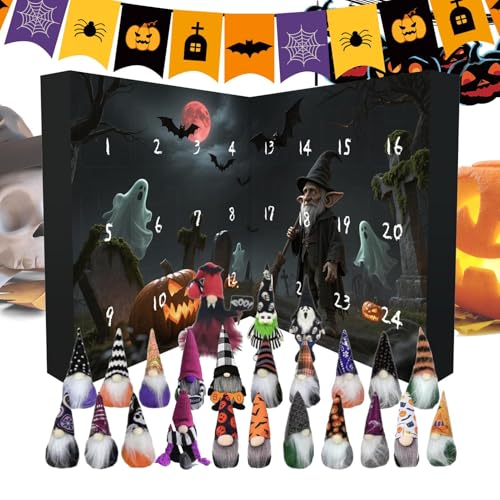 Mimoqk Halloween Gnome Countdown Kalender, Plüschpuppe, weiche Zahlendekoration, festliche Ornamentfiguren (1 Set, Orange/Schwarz), für Kinder Familie Home Shop Use von Mimoqk