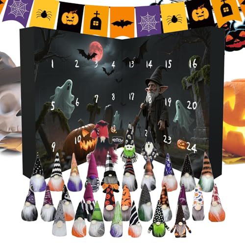 Mimoqk Halloween Gnome Countdown Kalender, Plüschpuppe, weiche Zahlendekoration, festliche Ornamentfiguren (1 Set, Orange/Schwarz), für Kinder Familie Home Shop Use von Mimoqk