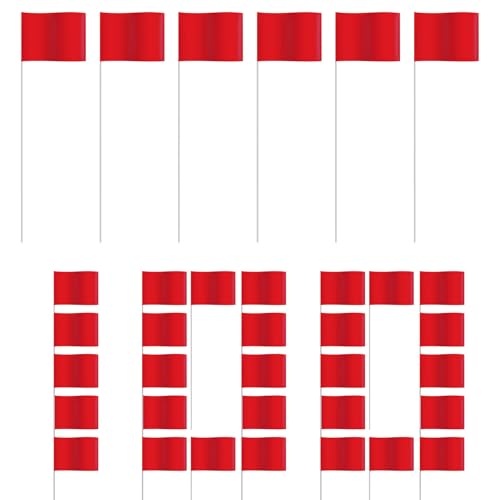 Mimoqk Hofflaggenmarkierung | Fluoreszierende Vermessungsmarkierungsflaggen | Kleine Banner für Event Begrenzung Bau Hundetraining Bewässerung Garten Landschaftsgärtner Boden Outdoor von Mimoqk