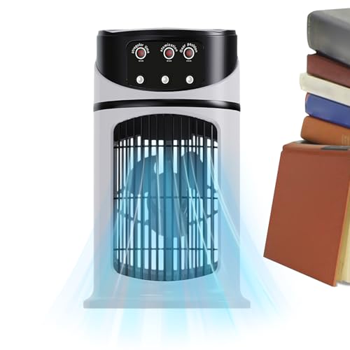 Mimoqk Raumkühler Für Schlafzimmer,Luftbefeuchter Mit LED-Beleuchtung - 3-Stufen Geschwindigkeitskühlgerät Mit LED-Beleuchtung Für Schlafzimmer Studentenzimmer Wohnzimmer Camping Arbeitszimmer von Mimoqk