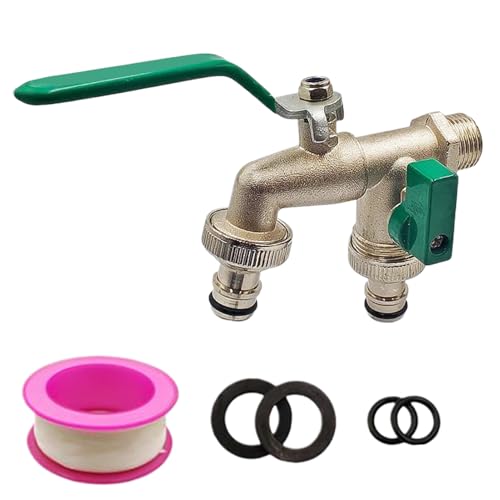 Mimoqk Schlauchteiler – Außenhahn mit Doppelauslauf, 2-Wege-Wasserhahnanschluss für Garten, Outdoor, Rasen, Balkon und Hof von Mimoqk