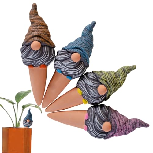 Mimoqk Selbstwässerungspikes, 4 Stücke Ton-Pflanzer-Geräte für Pflanzen mit automatischer Bewässerung, süße Gnom-Form-Garten-Wasserer-Nutzungsfunktion, selbstbewusste Spikes für Innenräume im Freien von Mimoqk