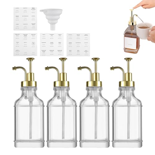 Mimoqk Sirup Spender | Klarglas Sirup Behälter - Klare Flasche Mit Etiketten Für Soße Ketchup Seife Küche Restaurant Getränke Dessert Party Gastgeber von Mimoqk