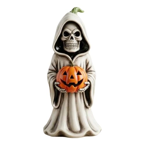 Mimoqk Skelettfiguren - Halloween -Dekoration für Schreibtisch, Harzskulptur mit Kürbisdetail, Wohnkultur für Schrank Display -Buchhandlung Nachttisch Nachtt -Bett Fensterbiet von Mimoqk