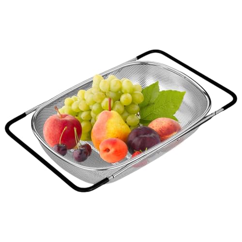 Spülbeckensieb aus Edelstahl | Spülbeckensieb ausziehbar | Spülbeckensieb | Großer Siebkorb zum Abtropfen und Spülen von, Obst und Nudeln, Spülbeckensieb von Mimoqk