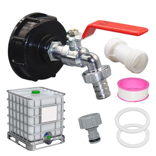 Wasserzapfhahn, Regenfass-Zapfensatz, Regenwasserfass-Zapfen, ANK-Fittings-Wasserzapfhahn, IBC-Tankadapter, 1/2-Zoll-Fassanschlusssatz, 3/4-Zoll-Fassanschlusssatz, Wassertankhahn aus Zinklegierung von Mimoqk