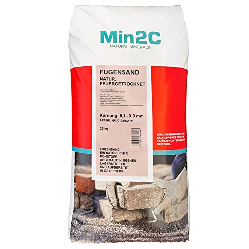 AG-heute Min2C Fugensand 25kg 0.1-0.3mm Quarzsand Premium Fugenfüller extrem fein zum Einkehren in Pflaster Natur, beige von MIn2c