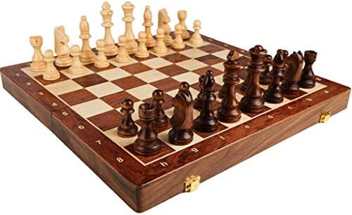 Holzschach, exquisites, luxuriöses handgefertigtes Schachspiel, 17 Zoll faltbares Schachbrett, Jede Schachfigur hat eine Flanellposition,XL von MinHuianG
