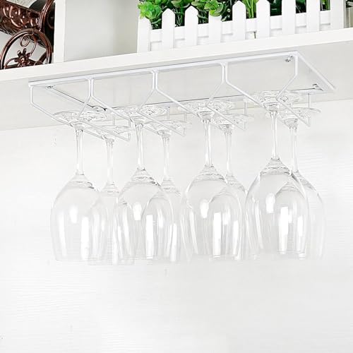 Weinglashalter, Metall-Weinglasregal unter dem Schrank, Stielglas-Gläser-Aufbewahrungsregal, hängender Metall-Organizer für Bar, Heim- und Küchendekoration, weiß, 4 Reihen, 40 x 20 cm von MinHuianG