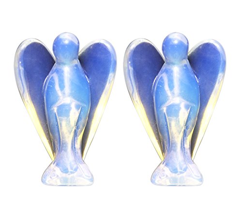 Mina Heal Set mit 2 Schutzengeln aus Opalit-Kristall, Taschenformat, freistehend von Mina Heal