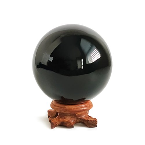Mina Heal Schwarze Obsidian-Kristallkugeln für Fengshui, Meditation, Kristallheilung, Weissagung, Heimdekoration, Schwarze magische Kristallkugel von Mina Heal
