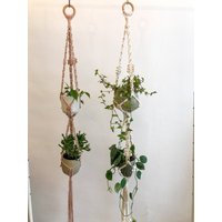 Zweistöckige Makramee Blumenampel Windlicht Boho Deko Pflanzenaufhänger Doppelt von MinaKreativarbeiten