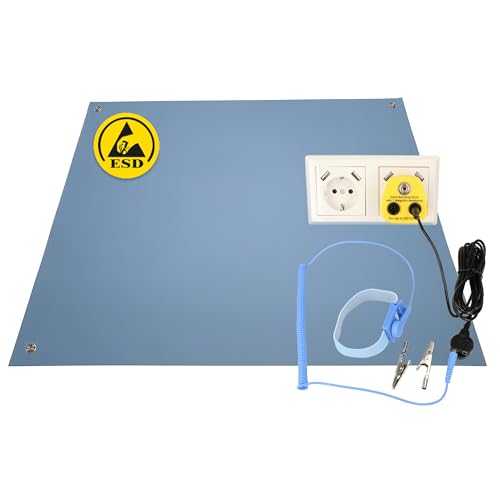 Minadax 120 x 60cm Antistatik ESD Computer Matte Tischmatte „Premiumqualität“ inkl. Manschette + 2,4m Verlängerung + ESD Erdungs-Stecker von Minadax