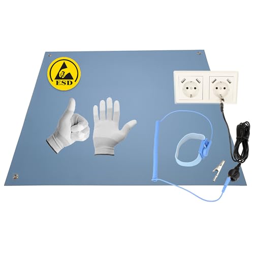 Minadax 120 x 60cm Antistatik ESD Computer Matte Tischmatte „Premiumqualität“ inkl. Manschette + 2,4m Verlängerung + ESD Handschuhe GR-L von Minadax