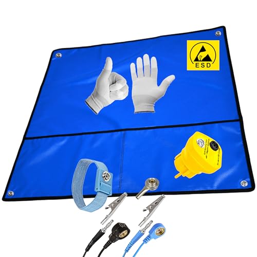 Minadax 60 x 60cm Antistatik ESD Matten Set - Manschette + Erdungsstecker + Erdungskabel von Minadax